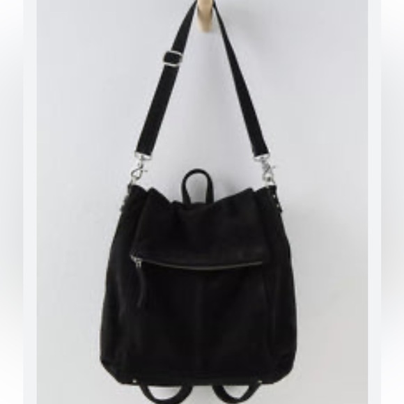 Free People Handbags - Free People Camilla Black Suede Leather Convertible Backpack| Hobo Slouch Bag